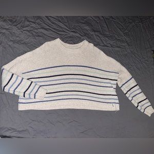 Hollister Cream Mixed Blue Striped Drop Shoulder Crew Cropped Sweater